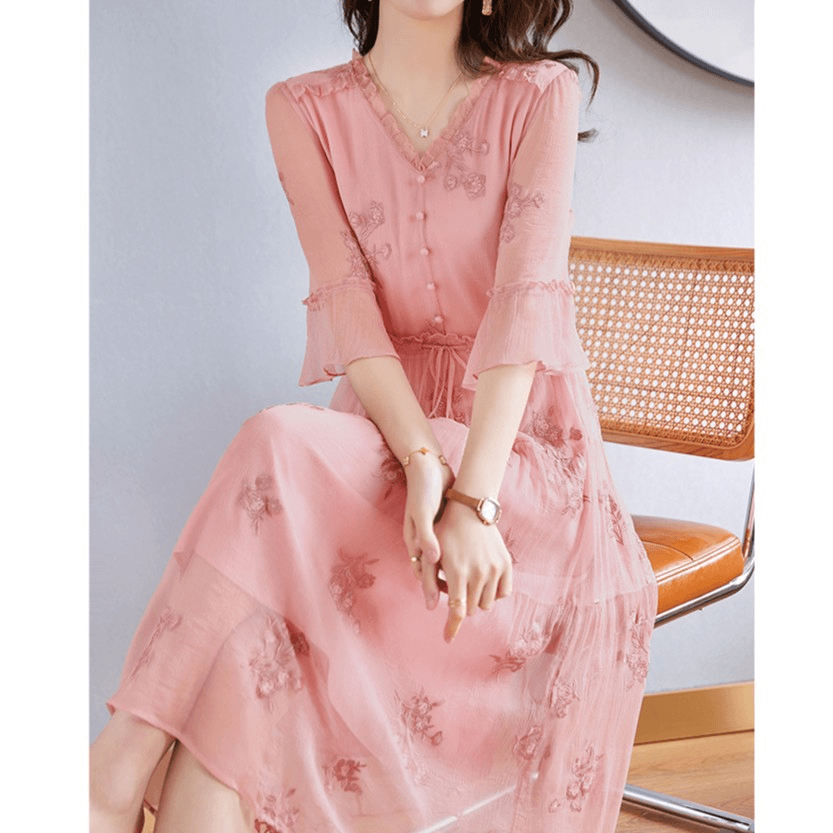 【武汉娜姐】水墨佳人轻奢真丝系列桑蚕丝刺绣连衣裙82393238