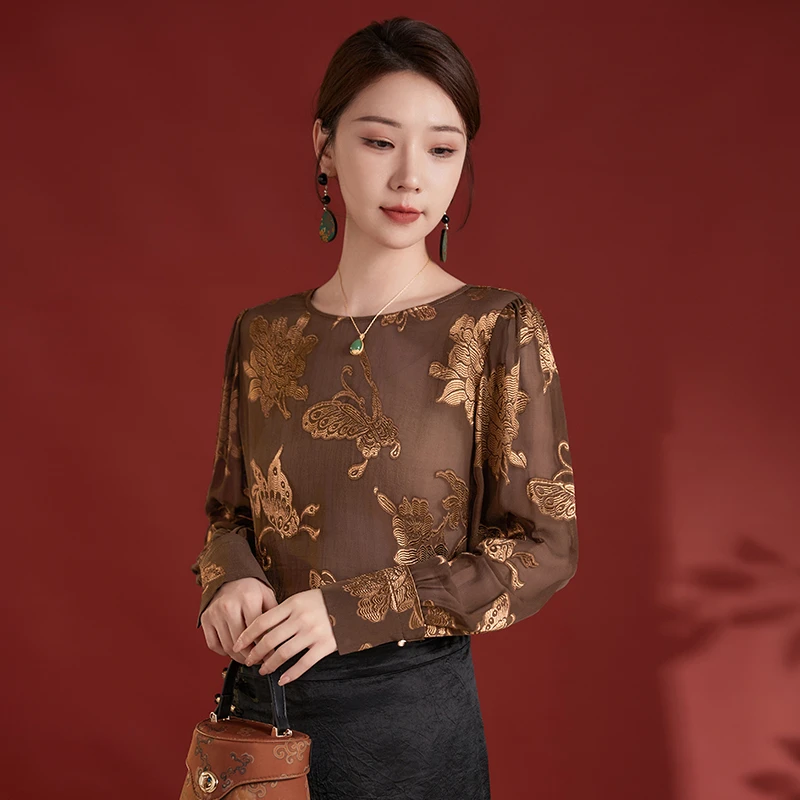 【金羽专属】水墨佳人桑蚕丝真丝乔其剪花显白轻盈透气小衫12498178