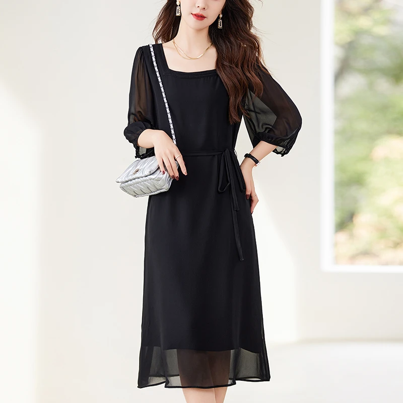 【杭州大唐真丝】水墨佳人乔其小法式气质桑蚕丝女装连衣裙82496292