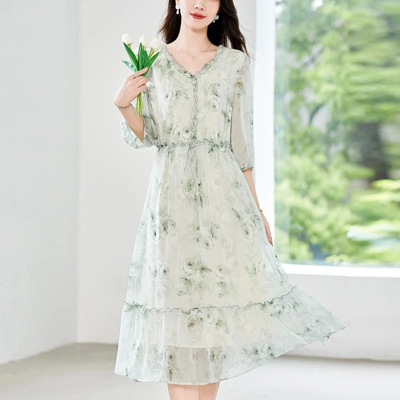 【丽公主专属】100%桑蚕丝真丝夏季时尚收腰显瘦女装连衣裙82497712