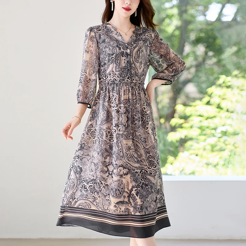 100%真丝夏季时尚收腰显瘦女装连衣裙82497872