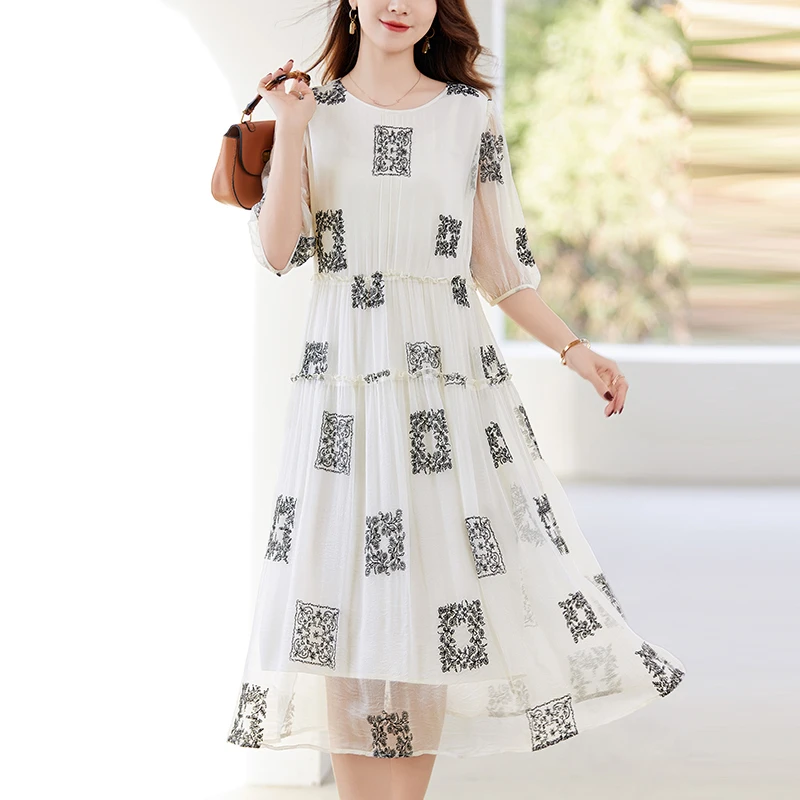 【丽公主专属】水墨佳人100%桑蚕丝真丝气质时尚夏季连衣裙82496570