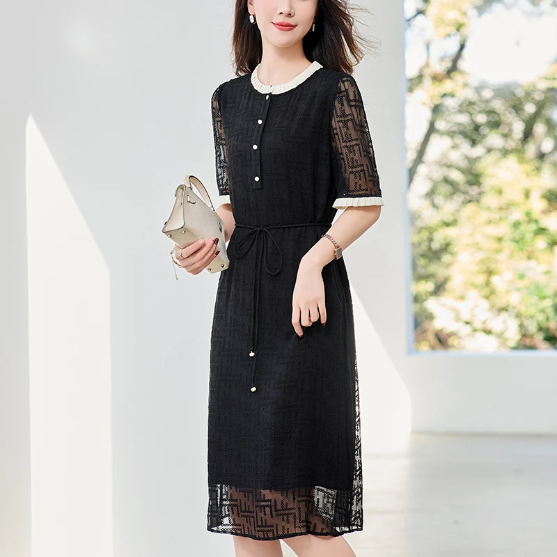 水墨佳人100%桑蚕丝时尚收腰女装连衣裙82496796