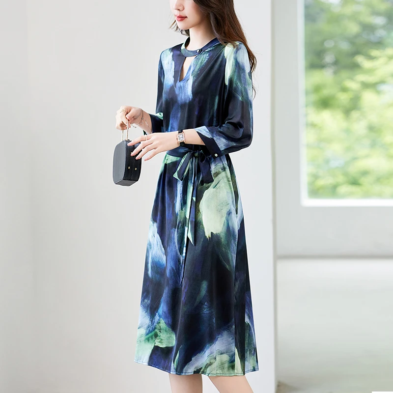 水墨佳人桑蚕丝真丝印花气质时尚连衣裙82497568