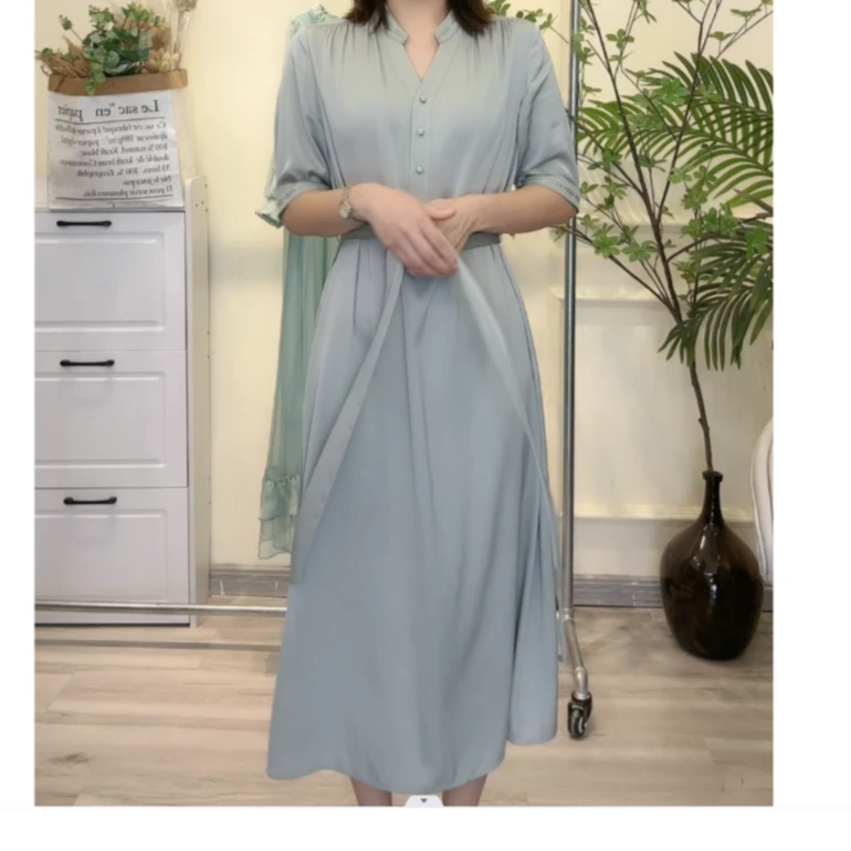 【敏洋纯】82395036连衣裙休闲夏季设计师舒适女士简约纯色