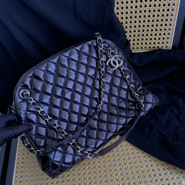 90新 Chanel/香奈儿 菱格外缝线保龄球包改黑已过鉴定