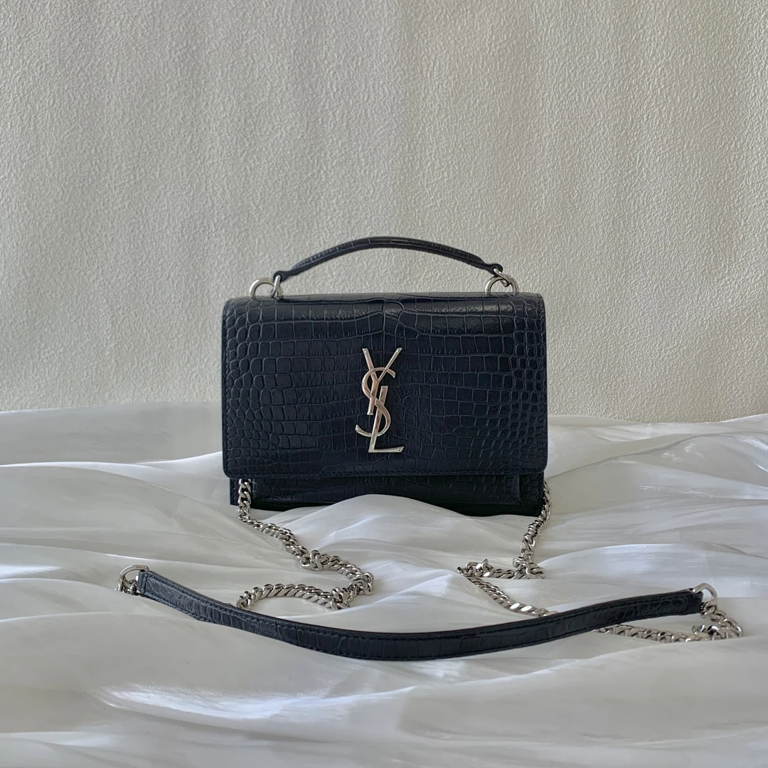 95新 YSL/圣罗兰 时尚经典小众鳄鱼压纹深海蓝色日落 手提斜挎包