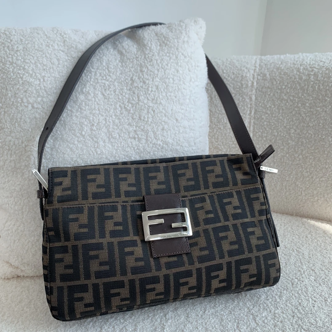 95新 FENDI/芬迪 vintage经典复古双F老花帆布大法棍单肩腋下包