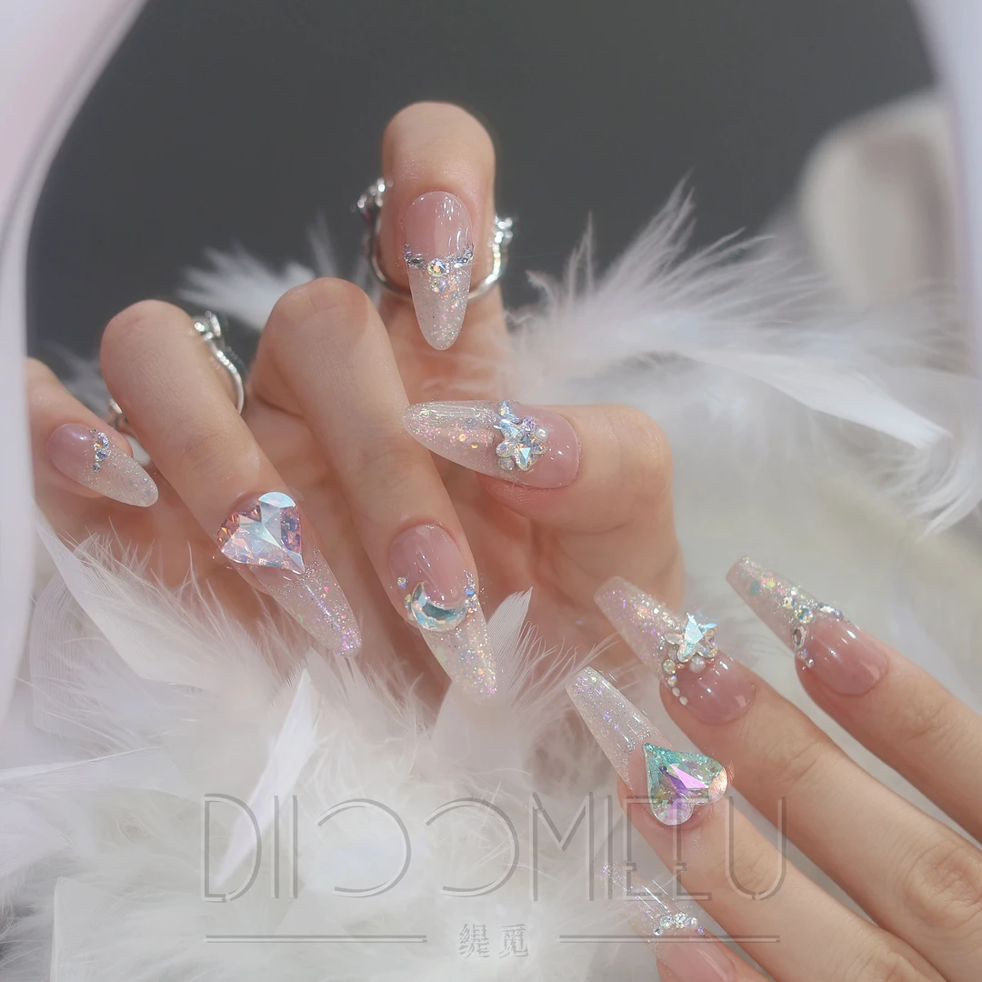 【星芒】缇觅轻奢闪烁歪心月亮星星全华子钻纯手工可拆卸式穿戴甲