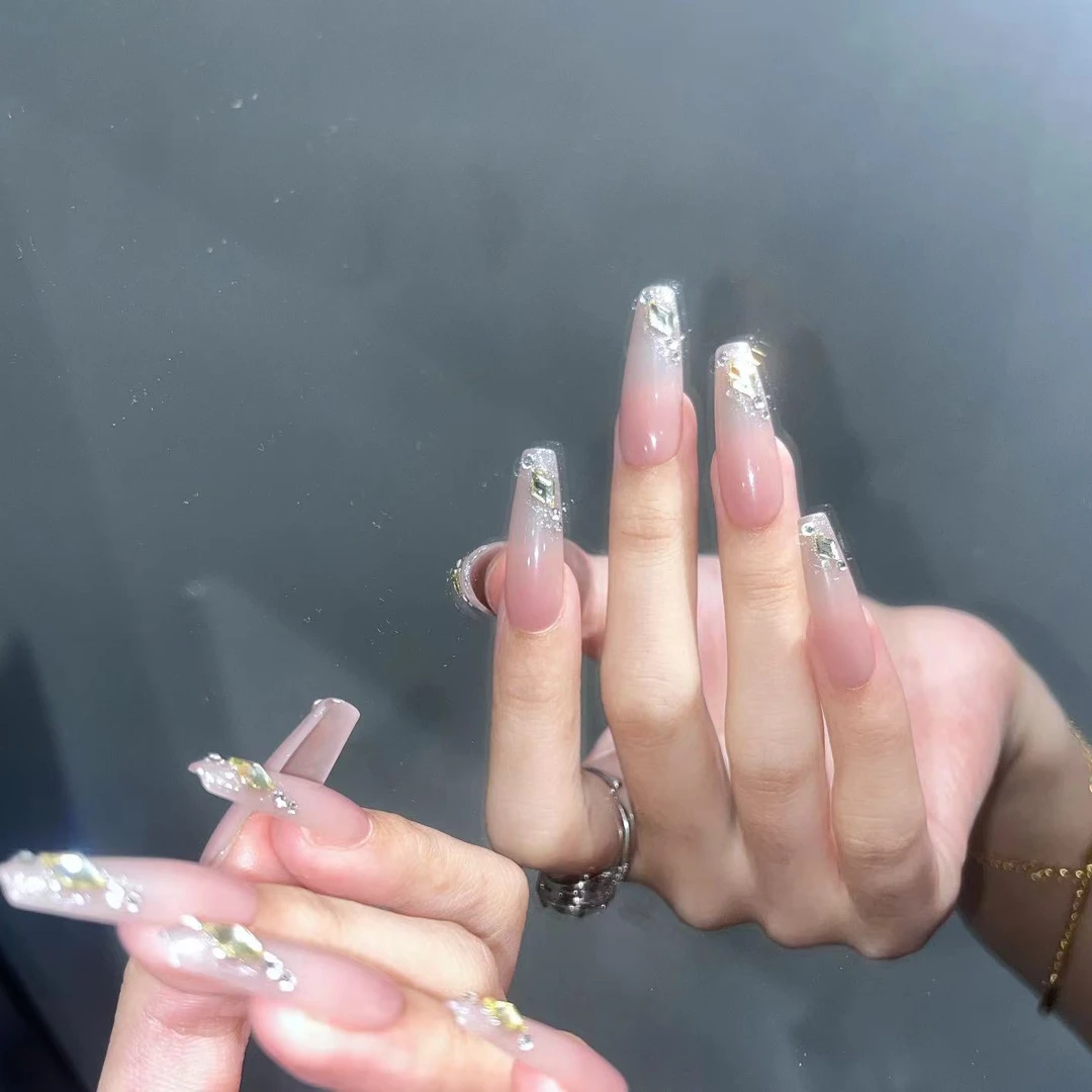 【流星】缇觅简约气质浅蛋黄色菱形全华子钻可拆卸式纯手工穿戴甲