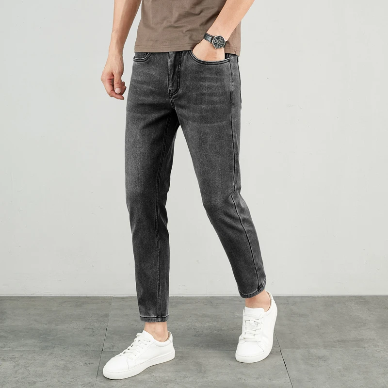 高端牛仔裤男款九分裤秋冬薄款休闲弹力修身小脚裤潮流百搭锥形裤