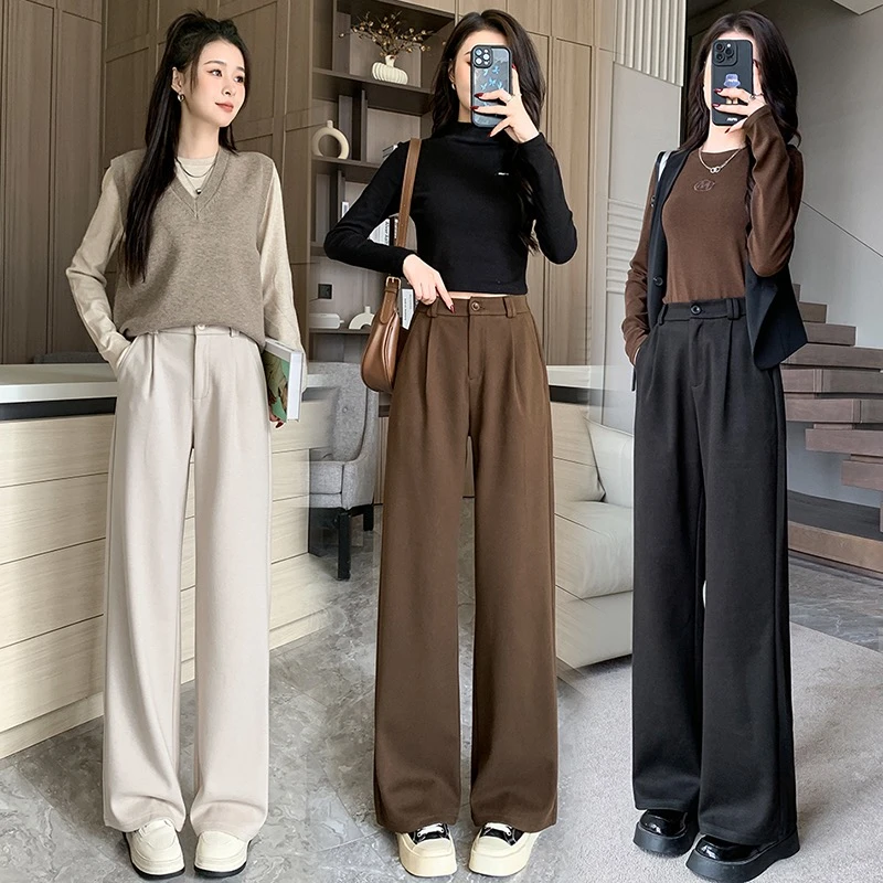 【小雅家】小个子定制高腰毛呢显瘦宽松百搭休闲直筒阔腿裤