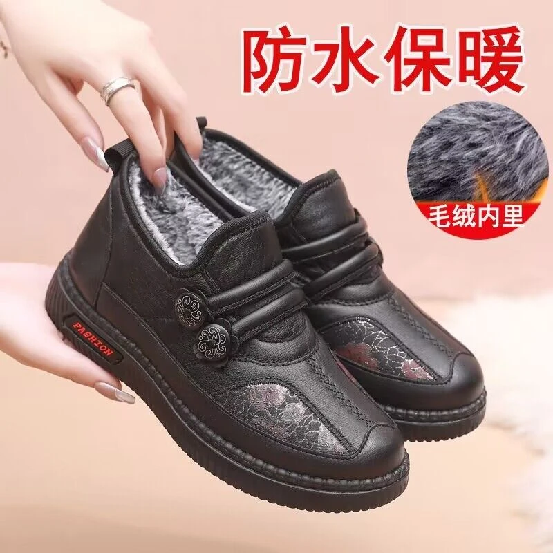 老北京布鞋女妈妈棉鞋冬季中老年人加绒防滑老太太软底奶奶保暖鞋