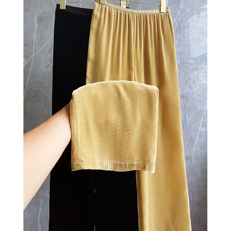 桑蚕丝金丝绒阔腿裤子女秋冬新款复古丝绒加厚高腰垂感宽松直筒