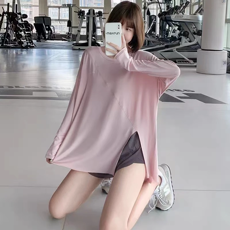 瑜伽服长袖女新款专业运动普拉提跑步训练健身服上衣宽松遮肉罩衫