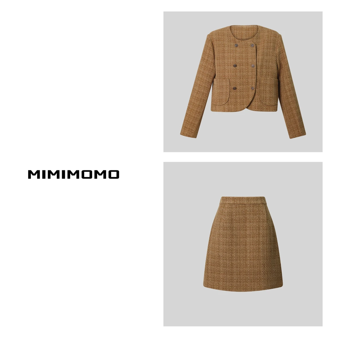 MIMO觅墨【布朗尼秋】粗花尼小香风外套+高腰半身裙