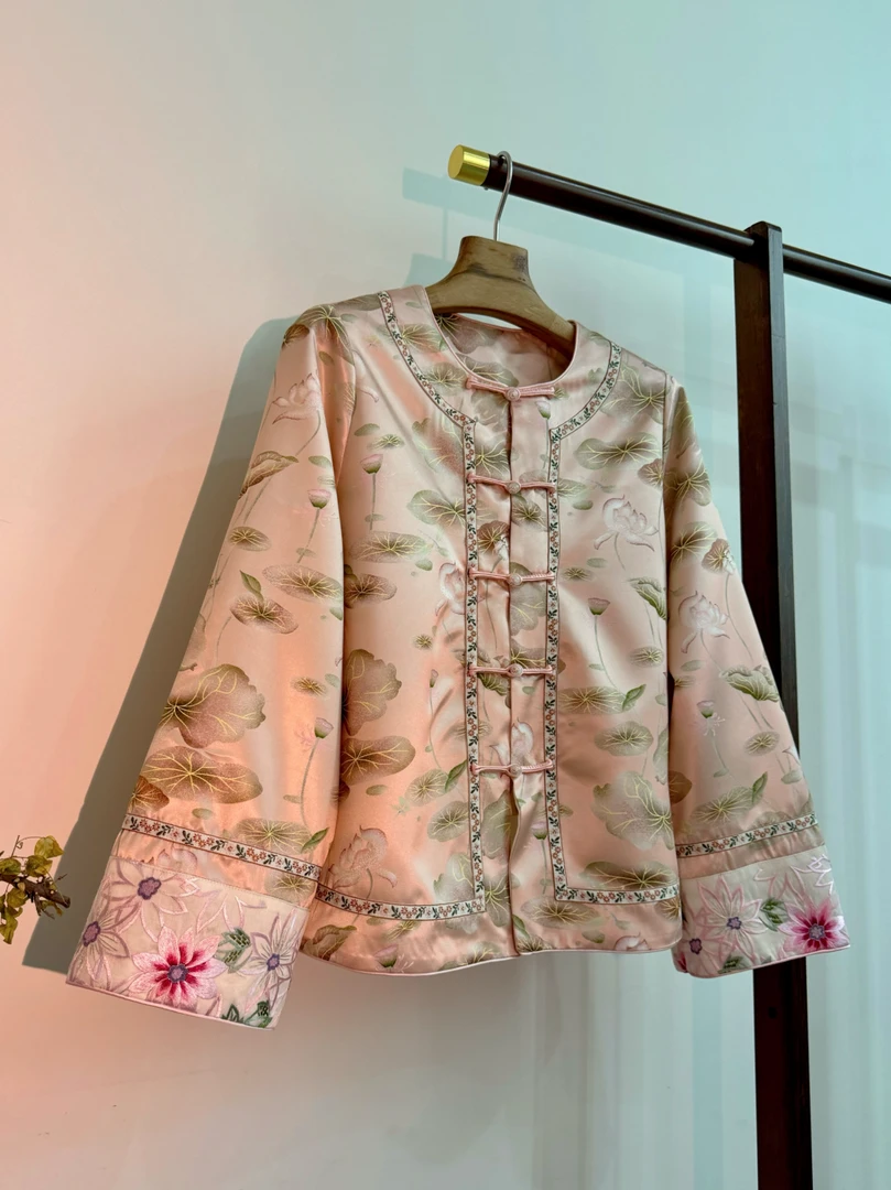 【原创设计】独款立领手绣真丝桑蚕丝新中式外套上衣绣花国风对襟