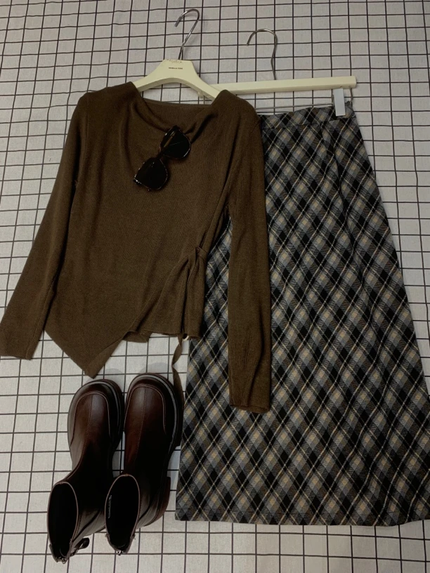 96011新款韩版时尚菱形格子半身裙