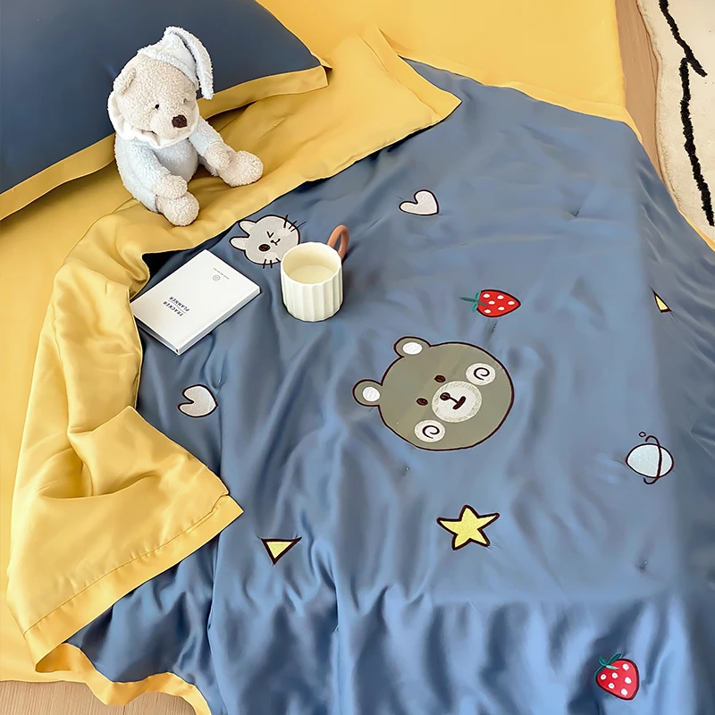 卡通60支天丝儿童夏凉被可爱刺绣冰丝夏被幼儿园单人薄款空调被子