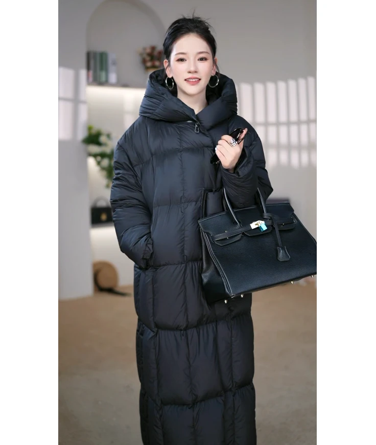 【反季长款白鹅绒】反季大长款白鹅绒羽绒服加厚连帽休闲