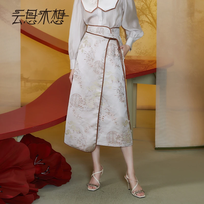 Ysimo-X云思木想新中式2024夏季新款提花钉珠中长款半身裙11506