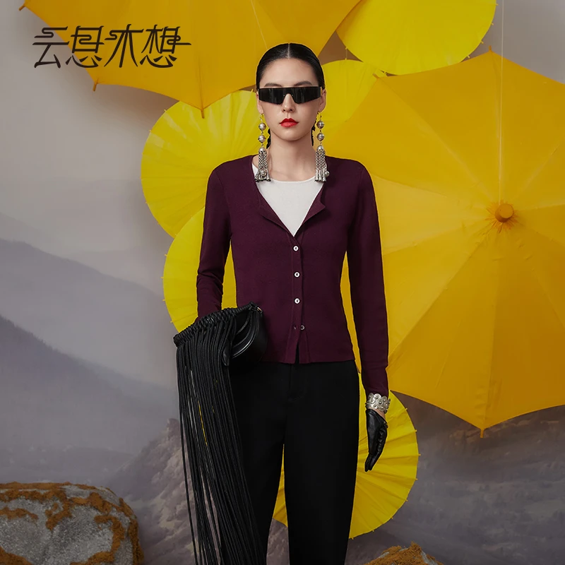 Ysimo-X云思木想 白梦双颜 撞色假两件百搭休闲舒适毛针织衫12457