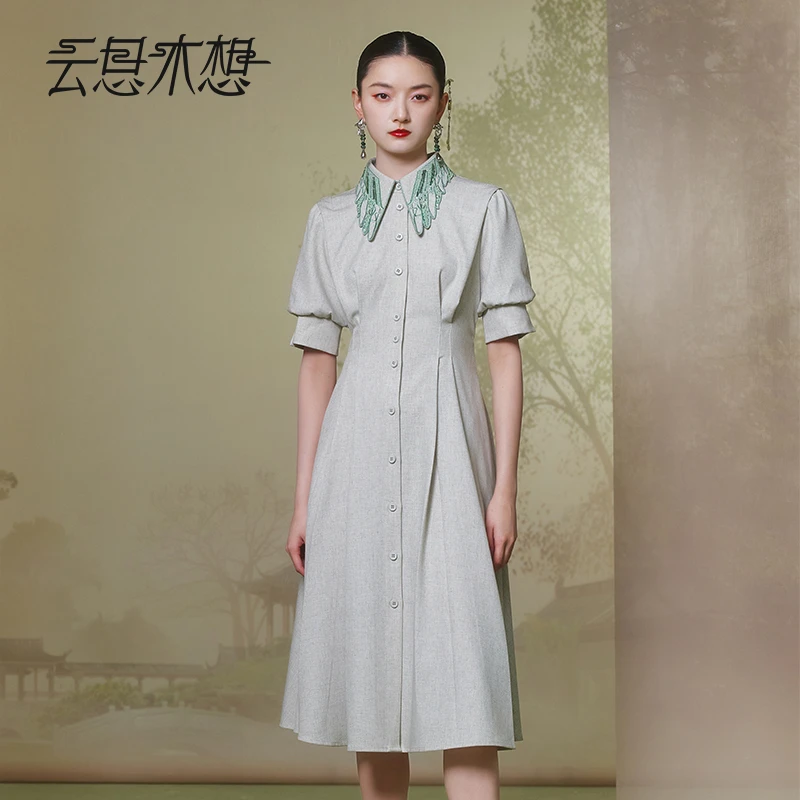 Ysimo-X云思木想2024夏季新款珠片绣花打揽收腰女装连衣裙11574