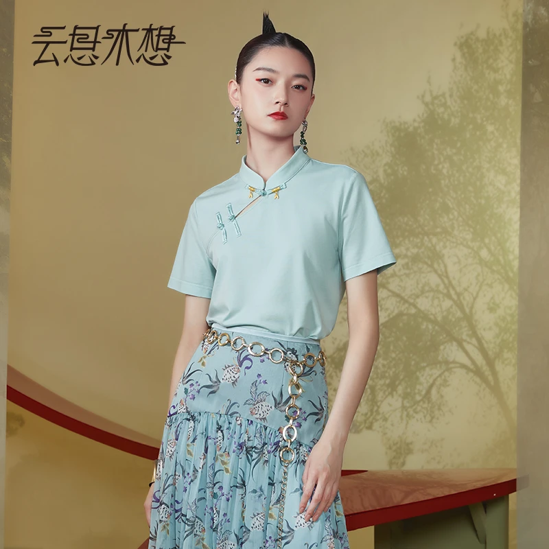 Ysimo-X云思木想新中式2024夏季新款定制盘扣立领时尚T恤11833
