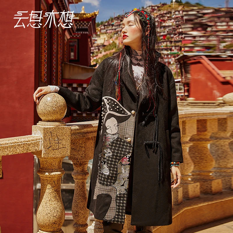 云思木想摩登中国风2022冬季新款柔情少女+手工盘扣毛呢外套10005