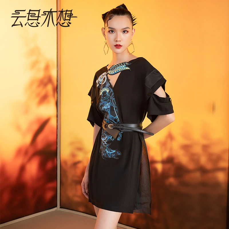 云思木想原创中国风夏季设计感赫本风宽松气质连衣裙女18584