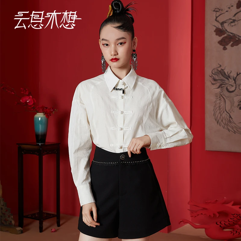 Ysimo-X云思木想新中式2024春季新款定制盘扣提花衬衫11427