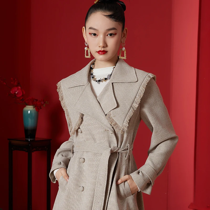 Ysimo-X云思木想新中式2024春季新款可拆卸云肩绣花风衣11416