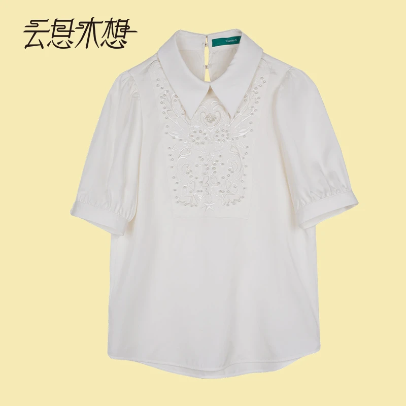 Ysimo-X云思木想新中式2024夏季新款绣花钉珠女士POLO领衬衫11567