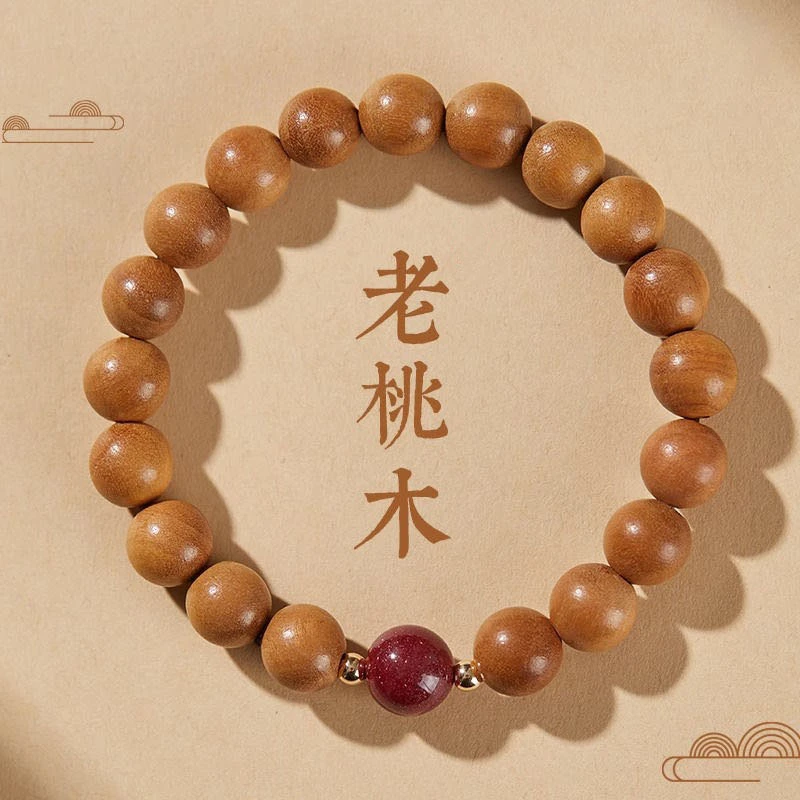老桃木手串珠素莲花守护男女款天然转运珠单圈节日送礼物时尚念珠