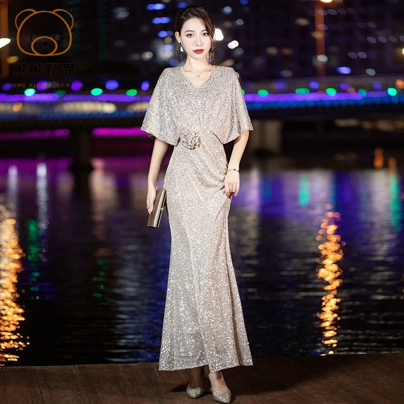 轻奢喜婆婆宴会晚礼服裙女婚礼高档轻奢感主持人喜妈妈婚庆婚宴sx