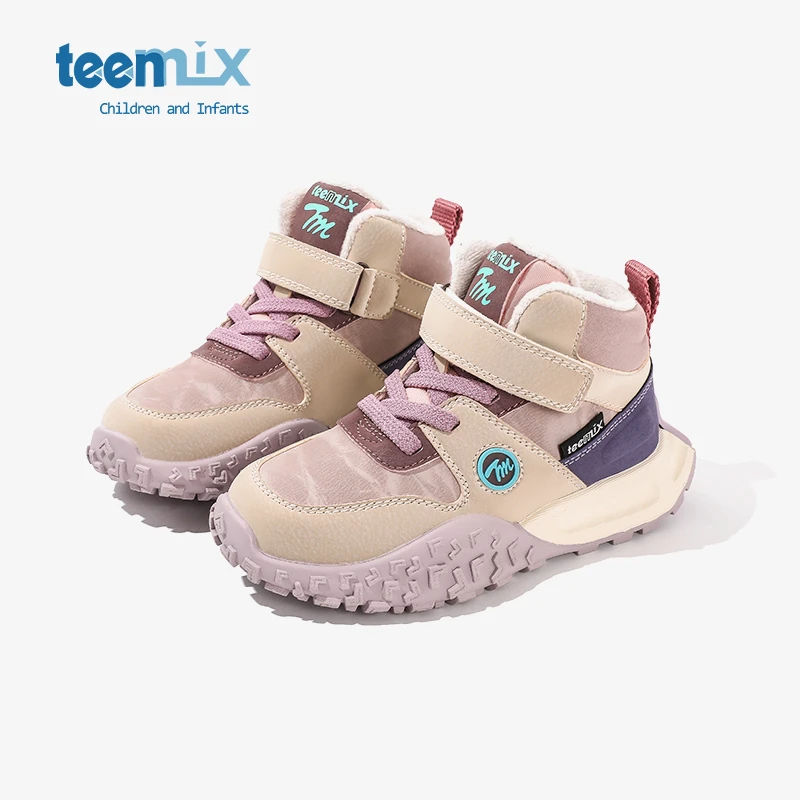 天美意童鞋2025年冬季加绒新款男女童复古休闲鞋舒适软底运动鞋