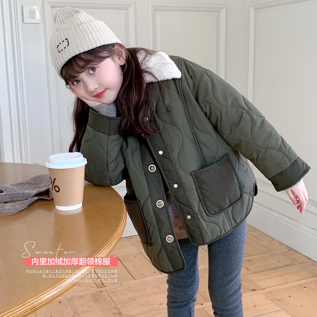 女童加绒外套秋冬款新款洋气儿童冬装夹棉冬季棉服加厚上衣Y24401