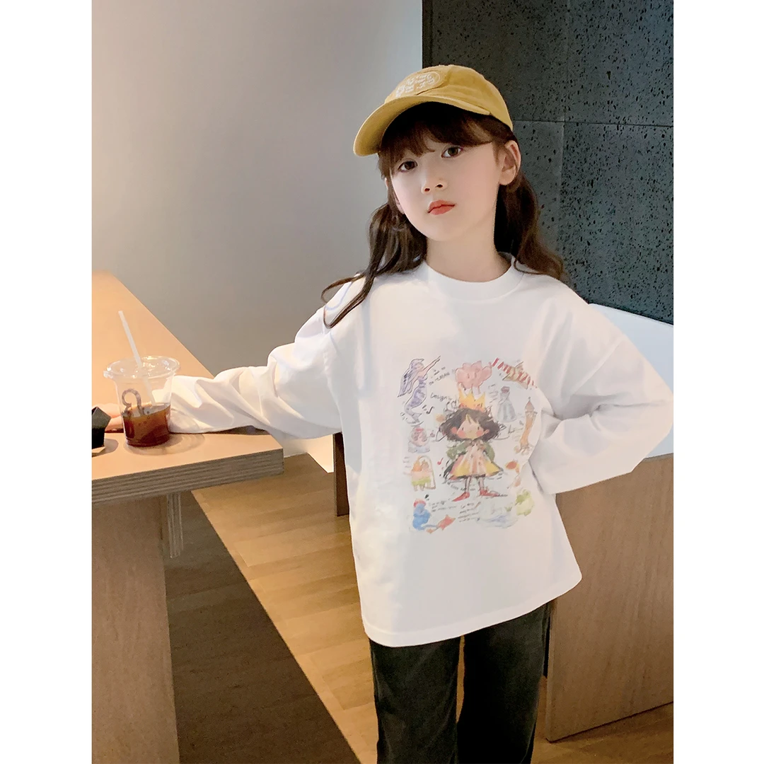 女童T恤秋装新款儿童韩版休闲打底衫洋气卡通纯棉体恤潮T24309