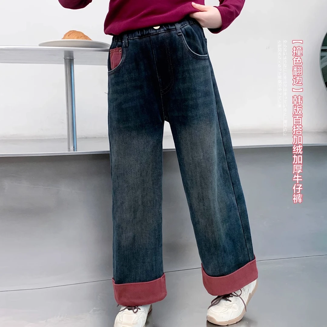 女童秋冬牛仔裤新休闲洋气小女孩直筒牛仔裤女大童裤子秋季K24402