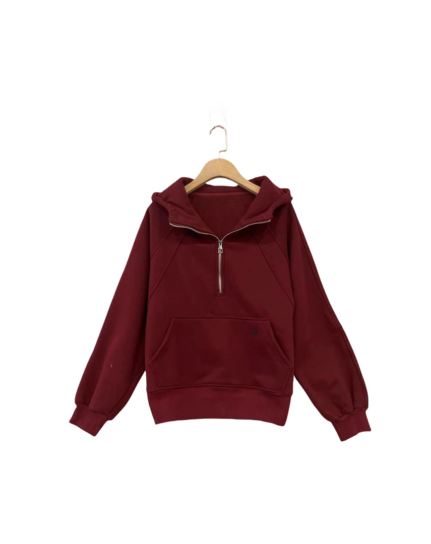 1276  连帽  半开领  纯色  时尚 休闲  百搭 加绒  卫衣