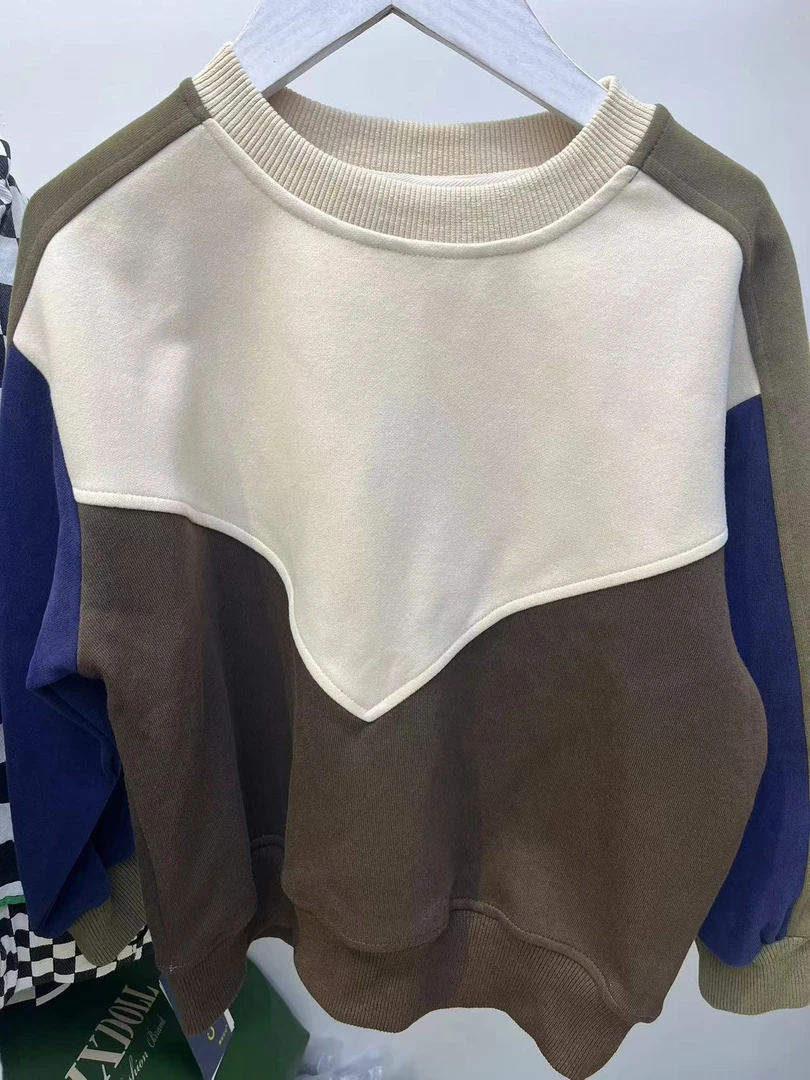 秋款新款男童女童薄款长袖休闲拼接卫衣杏色31884