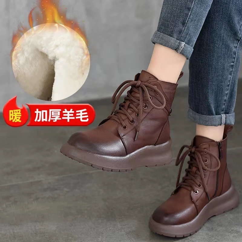 【头层牛皮】冬季加厚800克羊毛保暖舒适时尚复古真皮马丁靴6167