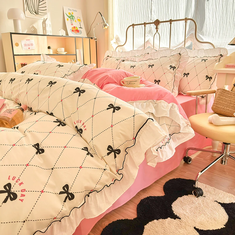 清仓新款韩版小清新全棉四件套被套床单花边公主风100棉床上用品