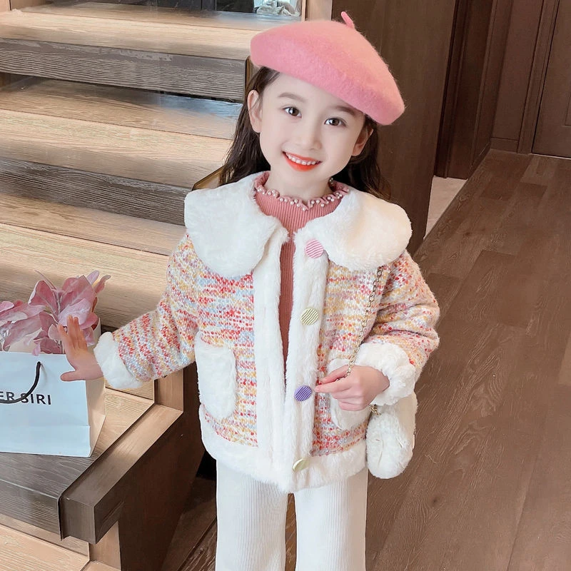 【小扬哥推荐】女童加厚毛绒外套秋冬款小香风女宝宝2023新款加绒