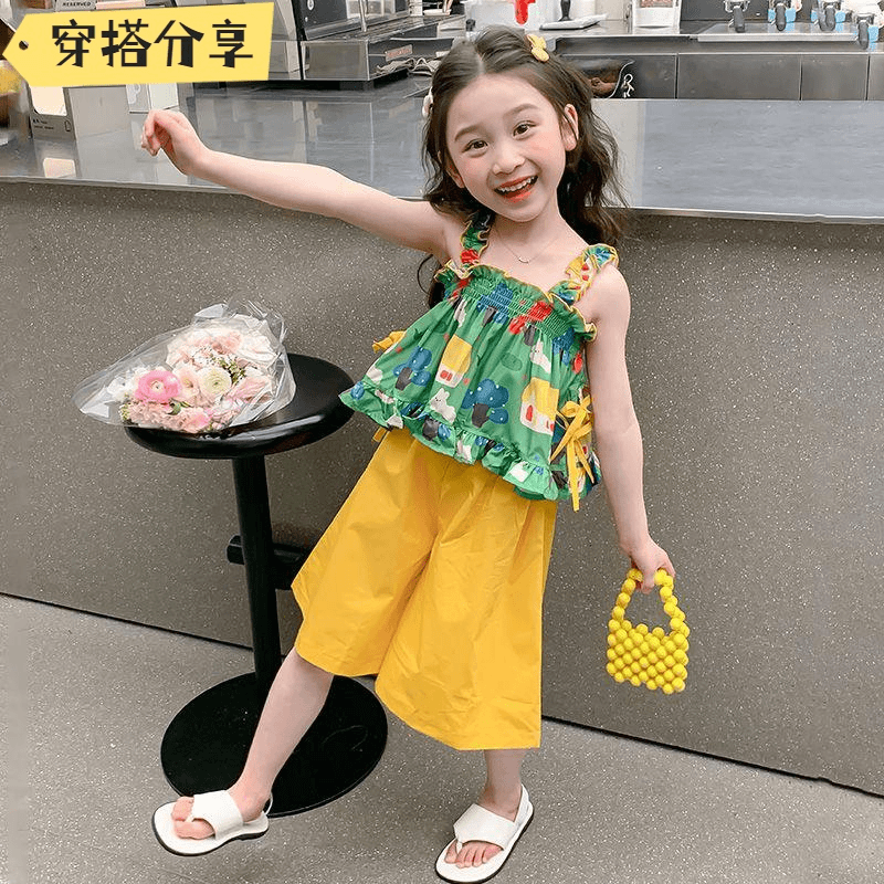 女童套装2024新款洋气儿童夏季吊带上衣休闲阔腿裤两件套宝WWM24