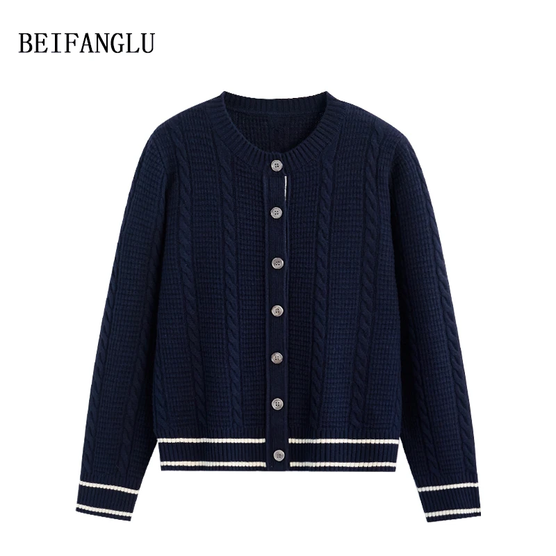 【北方鹿】法式轻奢老钱风！绵羊毛2024秋冬绞花条纹针织开衫女1320