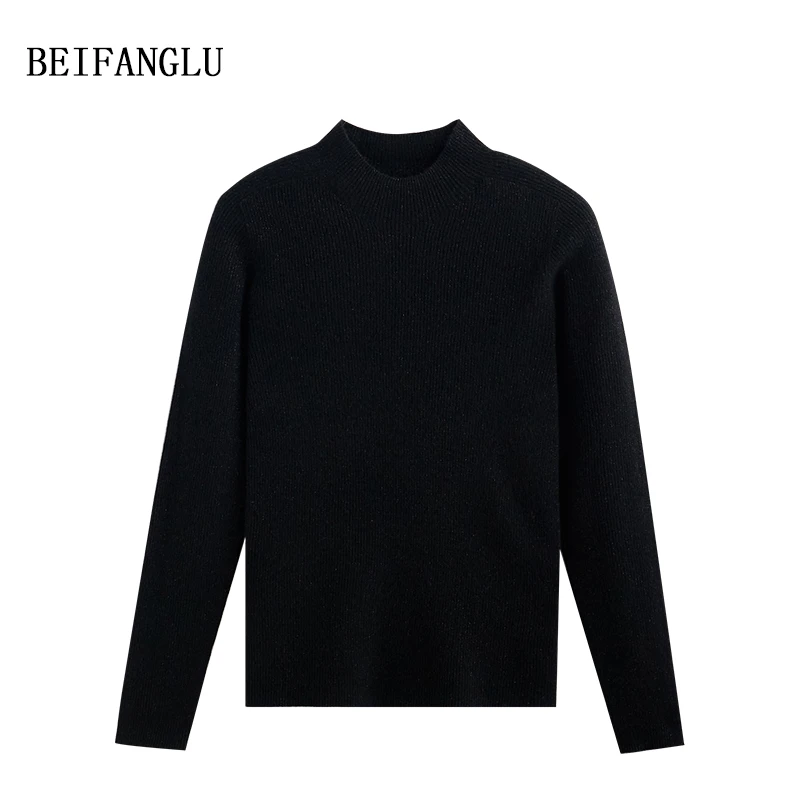 北方鹿 经典赫本风半高领！秋冬2024绵羊毛坑条针织打底衫女W9173