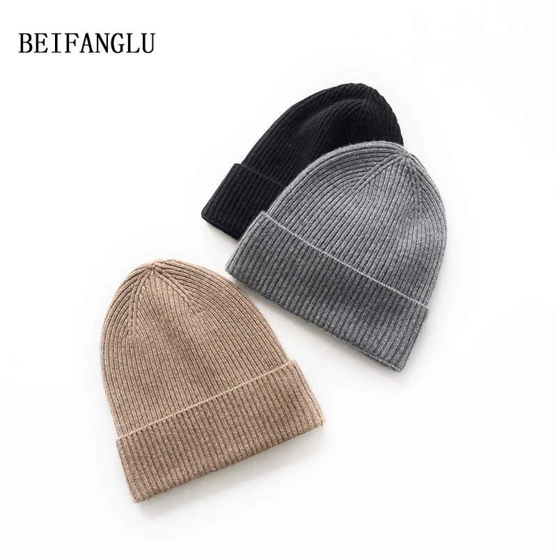 北方鹿【L*P纯山羊绒】2024冬坑条男女通用百搭保暖羊绒针织帽26217