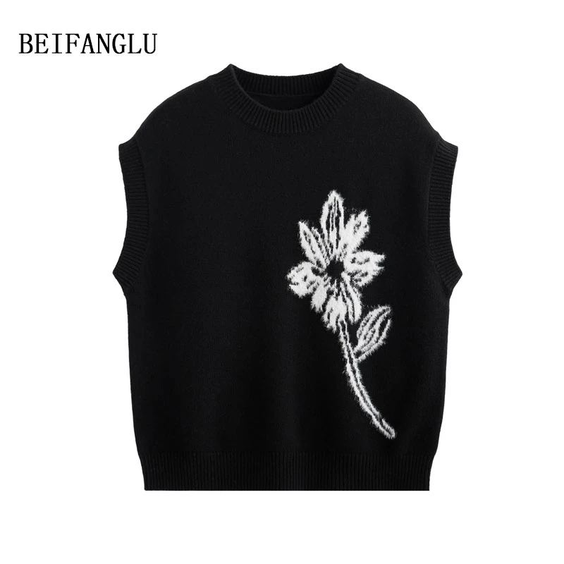 【艺术四照花羊毛马甲】秋冬2024圆领无袖提花针织马甲女8009