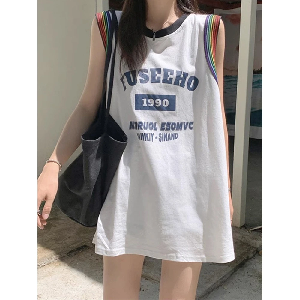 美式无袖篮球服背心男女夏季外穿宽松夏季薄款设计感辣妹t恤上衣